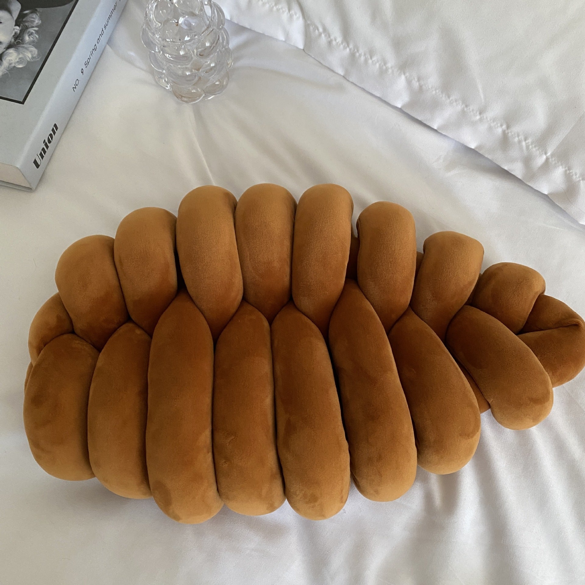 brown knotte caterpillar in a white bed